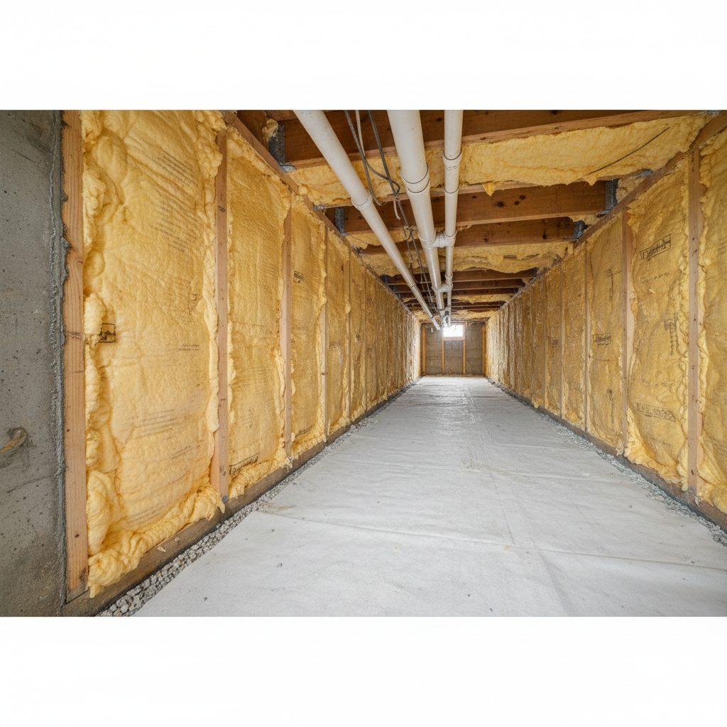 Spray foam and fiberglass insulation compared inside a North Carolina crawl space