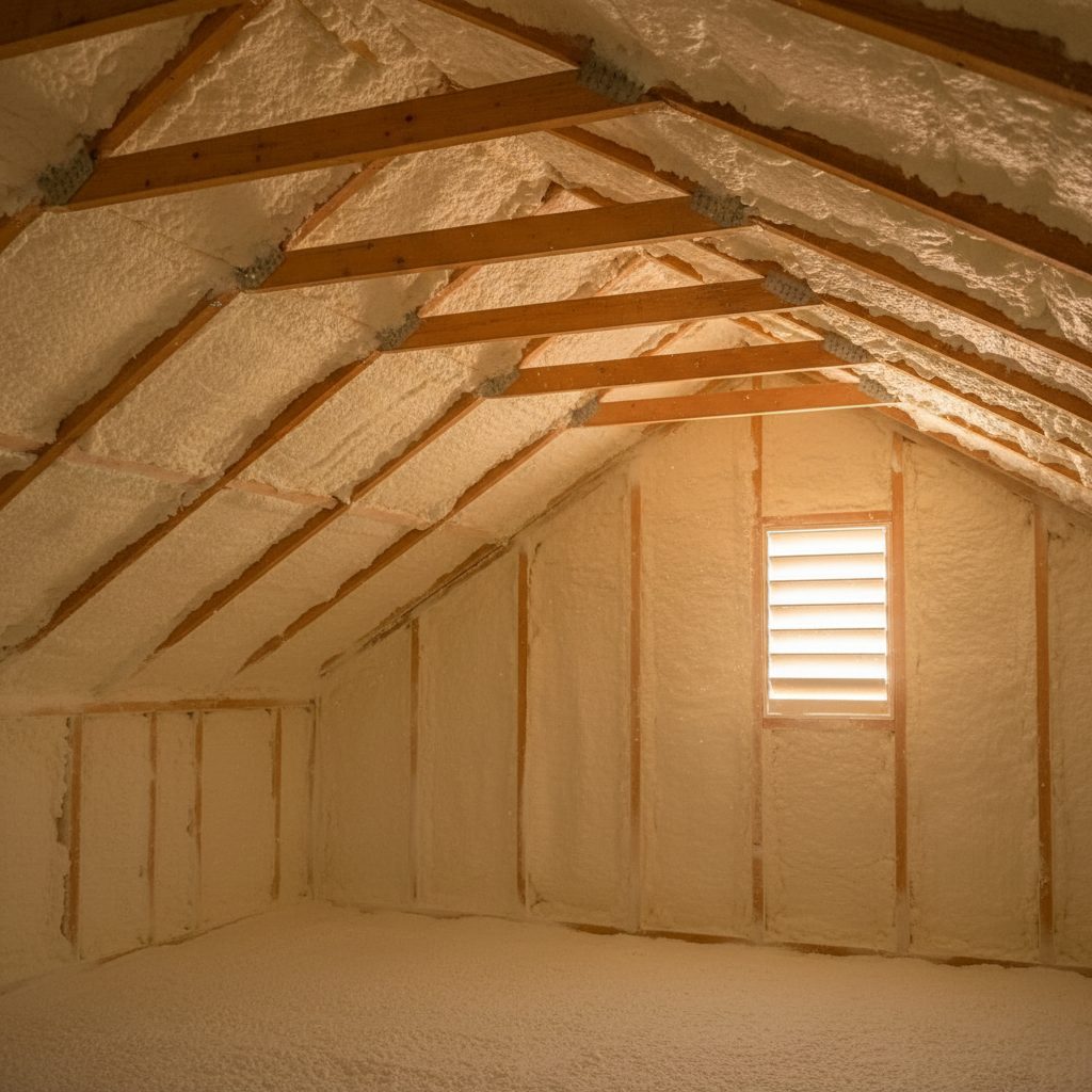 Spray foam insulation being applied in a Greensboro, NC home — attic, walls and crawl space