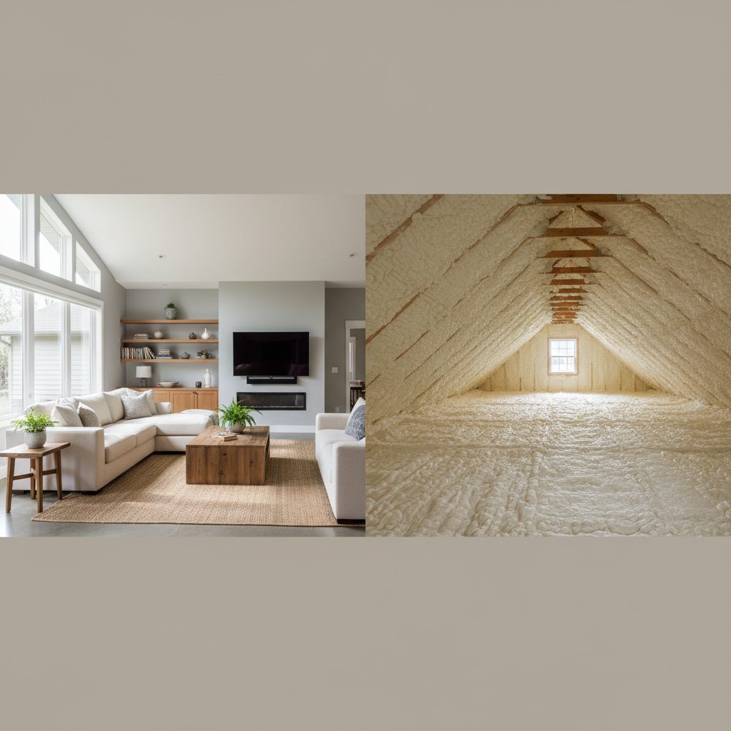 Energy-efficient North Carolina home with an attic sealed by spray foam insulation